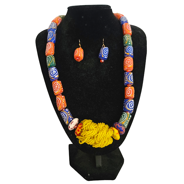 Dressed to Kill Original Ghanaian Beaded Necklace/Earrings Set