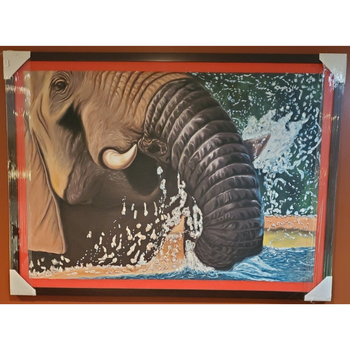 Painting (Framed) - Elephant At Water Hole
