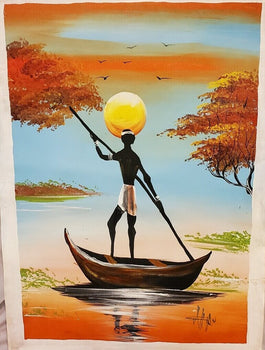 Painting (Unframed) - Man In Boat - Signed