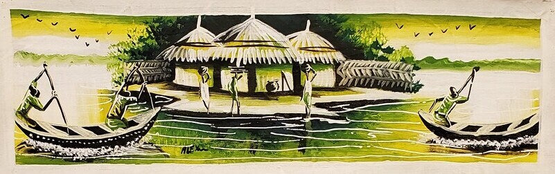 Painting (Unframed) - Water Village/Men In Canoes - Signed